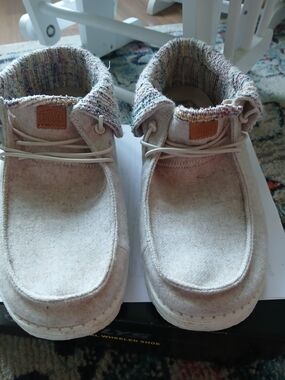 Hey Dude Fold Baja Slip-On Women's Shoes Cream Multi Comfort Wool US 10